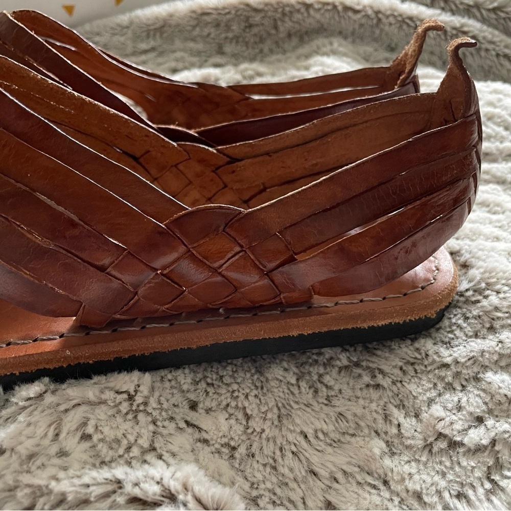 Men's Brown Woven Leather Slide Sandals - Picture 7 of 10